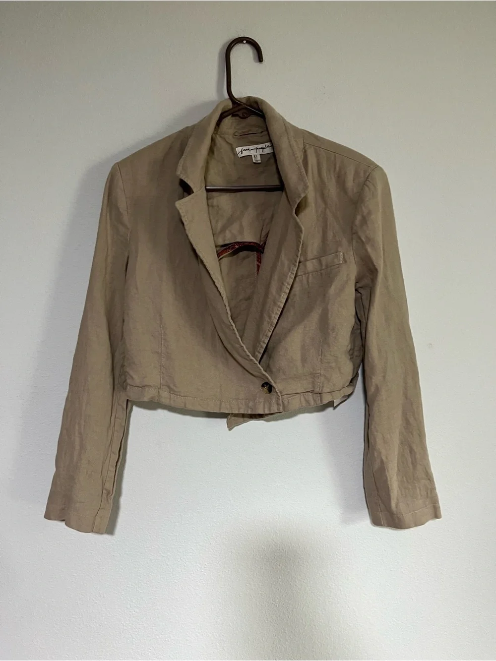 Free People Beige Linen-Blend Tailored Blazer size 10
